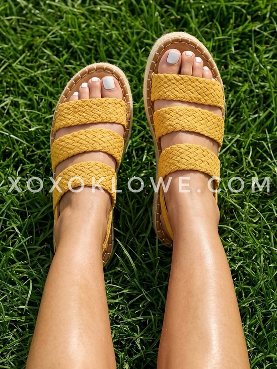 Qupid Shoes - Qupid Yellow Woven Espadrille Sandals | Vegan Suede Flatform Slingbacks